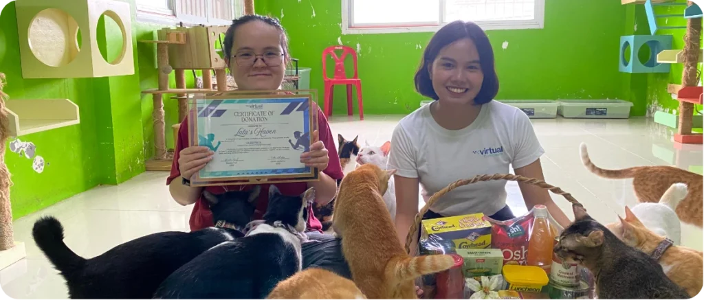 Team member volunteering with award